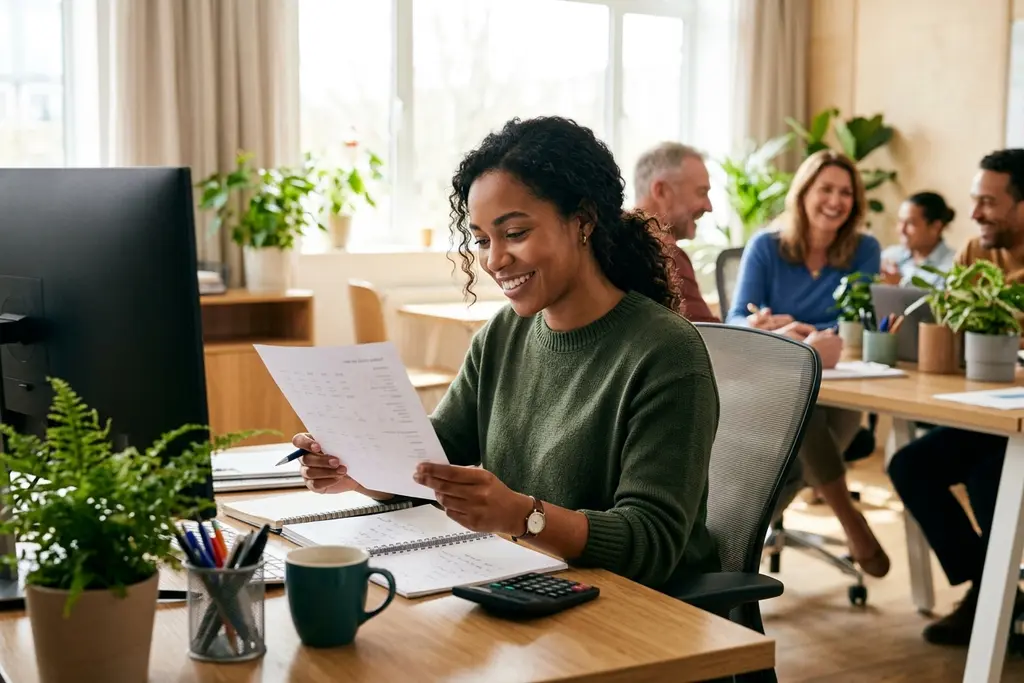 Finance analyst building a forecasting model at a two-screen desk